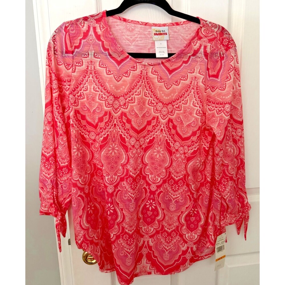 Womens  top Tunic Top Size Small 3/4 Sleeves Paisley Polyester work wear